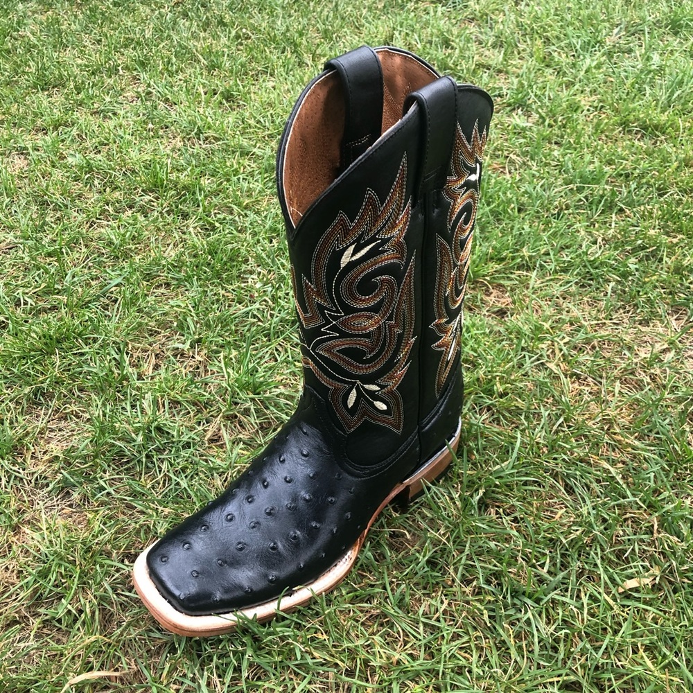 Men Western Genuine Leather Ostrich Print CowBoy Boots Bota Avestruz - Picture 3 of 7